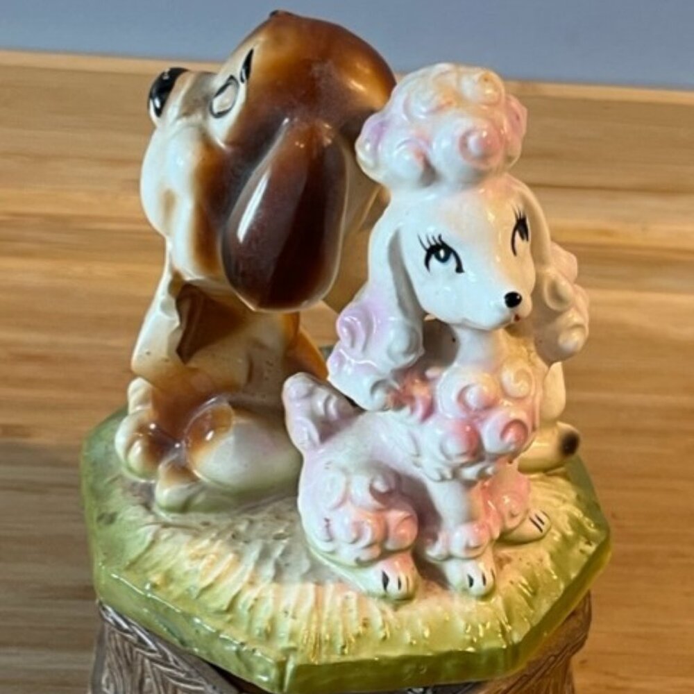 Mid century Dog poodle music box Made in Japan